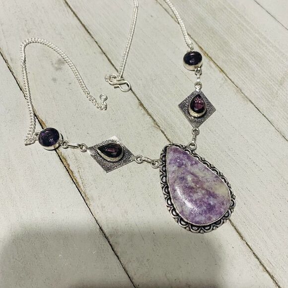 Lepidolite Amethyst Sterling Silver Necklace - Picture 5 of 5